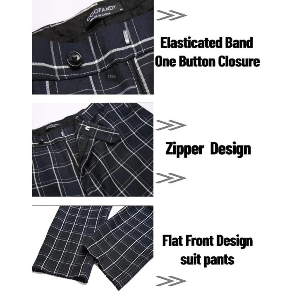 Men's Black ( Plaid ) 2 Piece Suits Slim Fit 2 Button Business Wedding Party - Picture 5 of 5